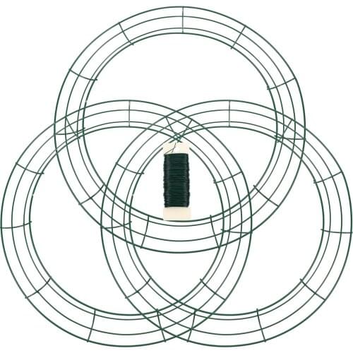 3pcs Metal Wire Wreath Rings Green Wire Frame for Craft Floral with 1 Roll Wire