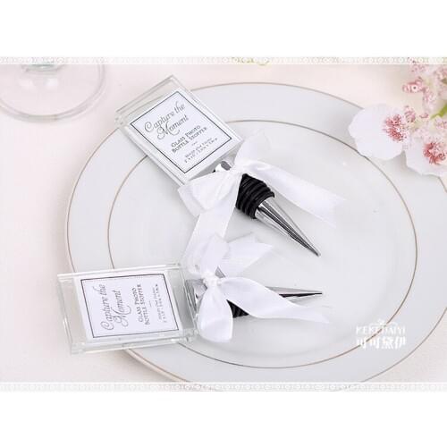 50pcs Crystal Photo Frame Bottle Stopper Wedding Favors and gifts Wine Stopper Wedding supplies Party Guests gift box Giveaways