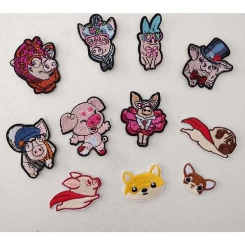 50pcs/lot Embroidery Patches Cartoon Piggy Puppy Animal Clothing Decoration Sewing Accessories Diy Iron Heat Transfer Applique