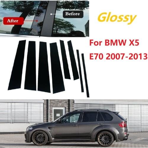 8PCS Gloss Black Polished Pillar Posts Fit For BMW X5 E70 2007-2013 Window Trim Cover BC Column Sticker