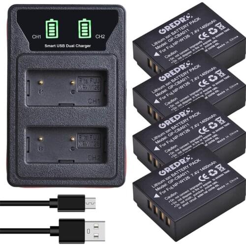 4Pcs NP-W126 W126S Bttery + LCD type-c and USB Dual Charger for Fujifilm X-T20 XT20 X100F X-H1 XH1 X-A5 XA5 X-A20 XA20 X-E3 XE3