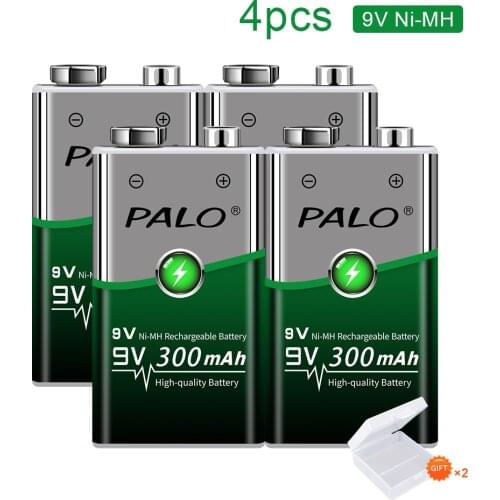PALO 100% original 9v rechargeable battery ni-mh 300mah 6f22 9v battery 9v rechargeable batteria battery 9v battery 6f22 for toy