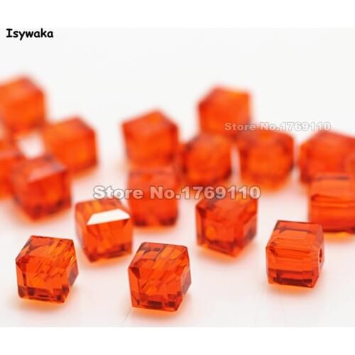 Isywaka 100pcs Orange Red Color Square 6mm Austria Crystal Beads Charm Glass Beads Loose Spacer Bead for DIY Jewelry Making