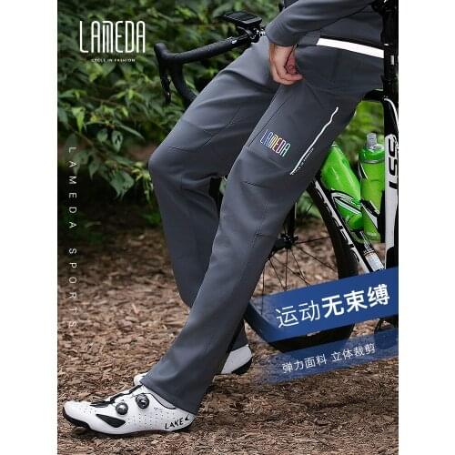 LAMEDA Black Grey Autumn Winter Warm Cycling Pants Leisure Outdoor Windproof Sports Pants Soft Fleece Bicycle Reflective Pants