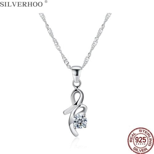 SILVERHOO 925 Sterling Silver Trendy B-Shape Letter Pendant Necklaces For Women Elegant Cubic Zirconia Necklace Charms Jewelry