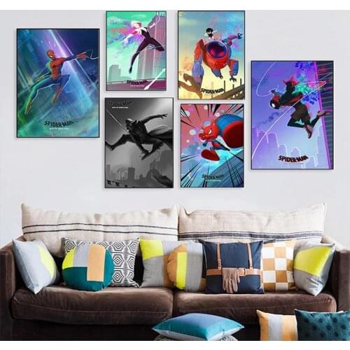 Canvas Painting Prints and Posters Marvel Spider Man Into The Spider Verse Movie Wall Art Pictures for Living Room Decor Cuadros