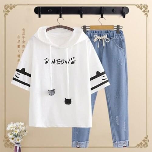 Suit Summer Two-piece Womens Hooded Short-sleeved Suit Pants Suit Two-piece Womens Hoodie Womens Trousers Suit