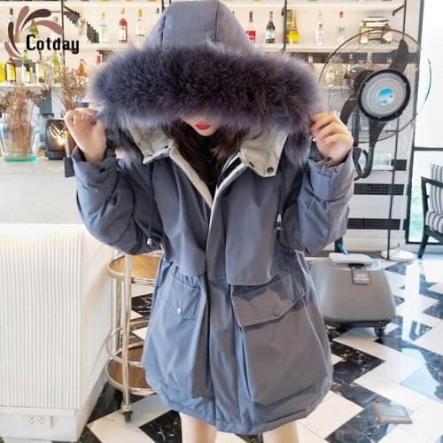 Cotday Loose Thick Office Lady 2020 Fashion Jacket Womens Middle Long Large Hair Collar Autumn Winter Warm Cotton Padded Jacket