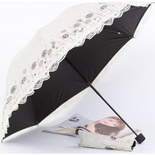 Cute Umbrella Rain Women Lace Flowers Parasol Clear Umbrella Folding Ladies UV Corporate Gifts Girl Sombrillas De Encaje Art 721