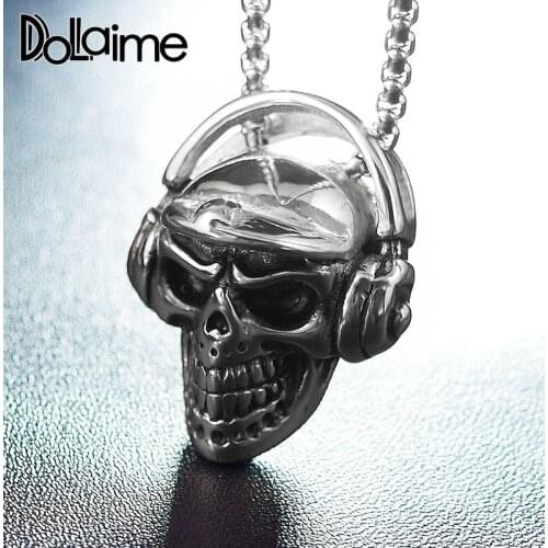 Dolaime Trendy Mens Punk Style Skull & Toe Jewelry Headphone Shape Head Pendant Motorcycle Family Wear 55cm Necklace Hot Sell