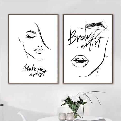 Girl Face Wall Art Poster Lips Eyebrow Eyelashes Canvas Print Fashion Makeup Painting Beauty Salon Wall Picture Girls Room Decor