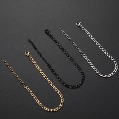 Low Price Width 4MM Stainless Steel Plated Gold Black Chain Bracelet For Men and Women Fashion Gift Jewelry Length 16+5CM