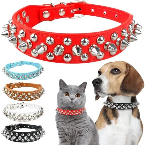 Dogs Collars Cool Spiked Rivet Studded PU Leather Dog Necklace Anti-Bite Pet Collars For Small Medium Dogs and Cats Accessories
