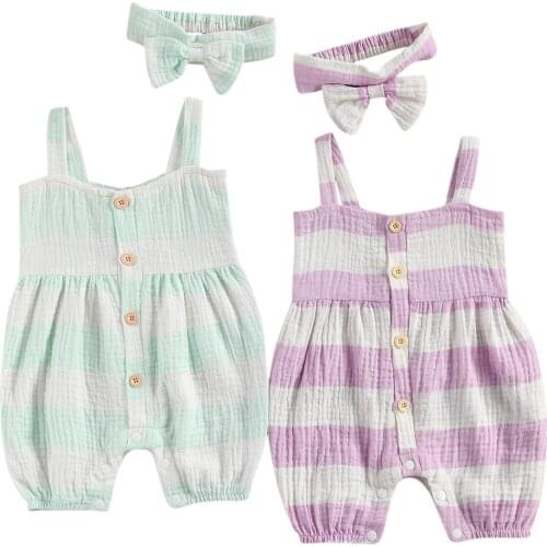 0-24M Cute Infant Baby Girl Boy Romper Tie Dye Striped Print Sleeveless Loose Playsuit Cotton Linen Clothes Summer Outfit