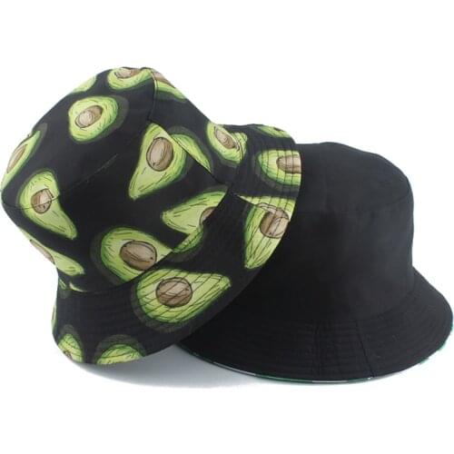 Panama Bucket Hat Fruit Avocado Printed Beach Sun Hats For Women Men Summer Hiking Fishing Sports Female Cap