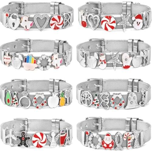 Silver Plated 10mm Keeper Mesh Bracelets With Santa Claus Slide Charm Beads For Women Fashion Christmas Jewelry Gift New Design