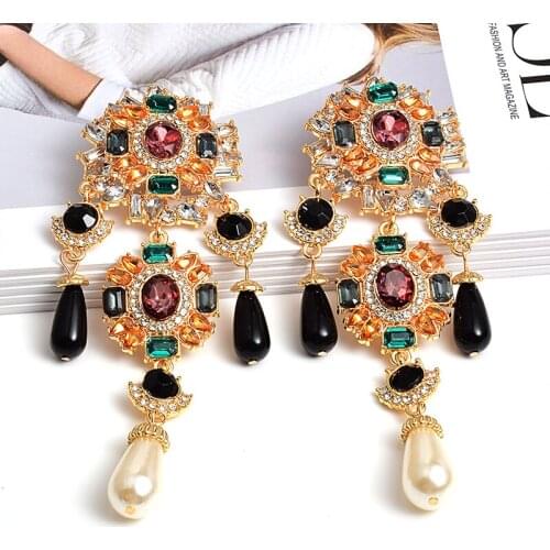 Luxury Baroque Brand Pearl Earrings Charm Rhinestone Drop Earring For Women Trendy Jewelry Party Accessories Wholesale