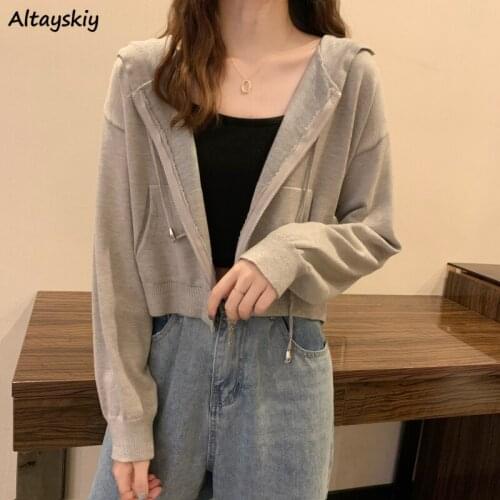 With Hat Hoodies Women Short Kawaii Candy Colors Slim Full Sleeve All-match Preppy Style Casual Girls Summer Sunproof Trendy Ins