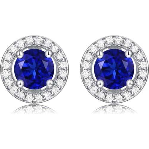 925 Sterling Silver Earrings Sapphire Zircon Earrings for Women Fashion Round Shape Silver Ear Studs Party Popular Ear Jewelry