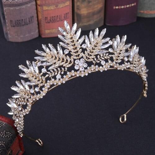 Bridal Crown Handmade Crystal Leaves Crown Headband Headdress Birthday Party Headdress Bridal Jewelry Accessories BH