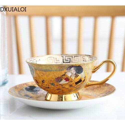 Light Luxury Retro Style Ceramic Mug Gold Handmade Craft Coffee Cup Mug Water Cup Afternoon Tea Cup Saucer Home Decoration