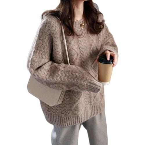 Loose mohair sweater women 2021 autumn and winter outer wear knitted thick coat lazy style pullover top womens clothing