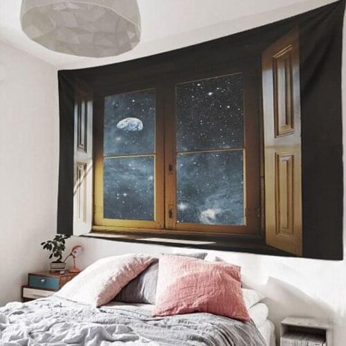 Magical Wall Decor Tapestry Hanging For Background Living Room Dorm Room Universe Window Pattern Tapestries Decoration Valance