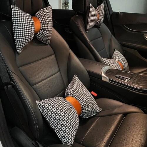 Four Seasons Universal Houndstooth Series High End Cotton Linen Fashion Ladies Car Interior Waist Neck Pillow Cushion