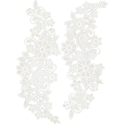 1 Pair White Venise Sewing Applique Embroidery Lace Trims Sewing Patches