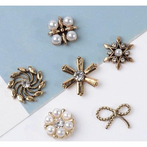 10 Pcs/LotNew Style Ancient KC Alloy Material Pearl Flower Plate Diamond Buckle DIY For Shoes And Clothing Hand-made Material
