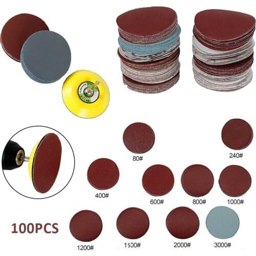 100pcs Sanding Discs Sander Disc Polishing 75mm 80-3000 Grits Paper with Backing Pad+Drill Adapter For Polishing Tools