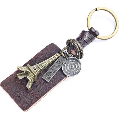 2021 Fashion Charm Jewelry Handmade Weave Leather Tower Keychains Vintage Handbag Pendant Accessories Men Keys Chain