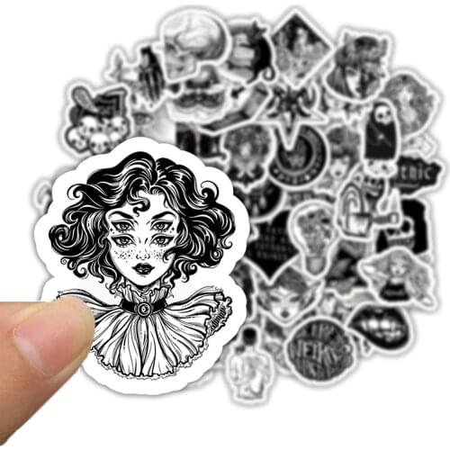 50pcs Goth Graffiti Stickers Black and White Suitcase Mobile Phone Laptop Skateboard Helmet Stickers