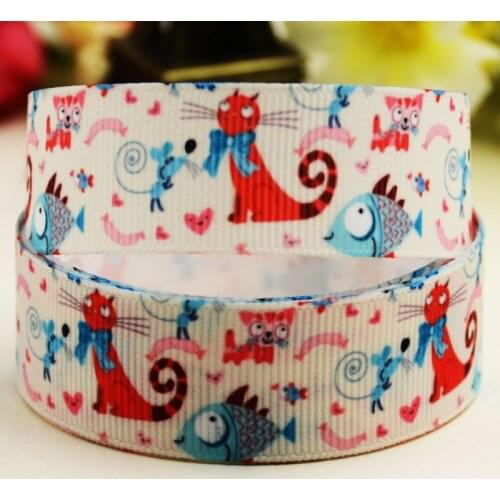 7/8'' 22mm,1" 25mm,1-1/2" 38mm,3" 75mm Cat Cartoon printed Grosgrain Ribbon party decoration 10 Yards X-02806