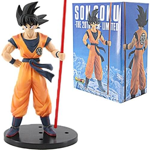 27cm Dragon Ball Z Anime Son Goku with Stick Standing Ver. PVC Action Figure Cartoon Decoration Model Toy Kids Gift Brinquedos