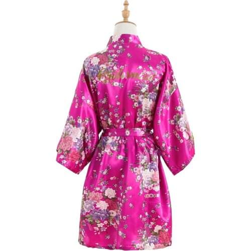 Satin Rose Red Robe Bridal Dressing Gown Wedding Bride Gold Word Bridesmaid Silk Kimono Robes Bathrobe Sleepwear For Women