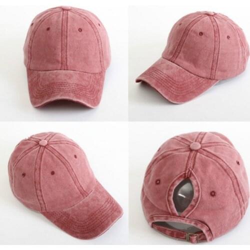 Washed Cotton Ponytail Baseball Cap Women Adjustable Curved Summer Female Hat Outdoor Beach Snapback Hat Cap Dropshipping