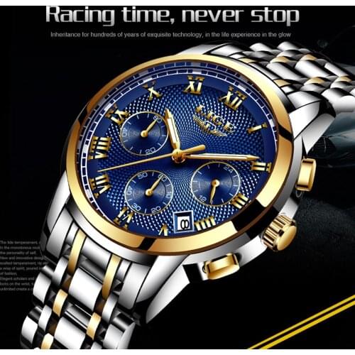 LIGE 9849 Men Luxury Sports Waterproof Chronograph Watch Full Steel Fashion Business Quartz Wristwatches Clock Male