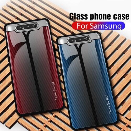 Gradient Stripes Tempered Glass Case For Samsung Galaxy A80 A 80 A 80A A90 Case Cover Shell For Samsun A80 SM-A805F Case Fundas