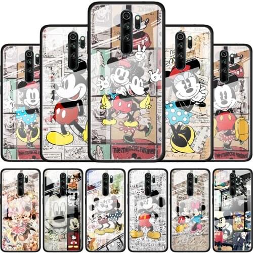 Disney Retro Mickey for Xiaomi Redmi K40 K30 K20 Pro Plus 9C 9A 9 8A 7 Luxury Shell Tempered Glass Phone Case Cover