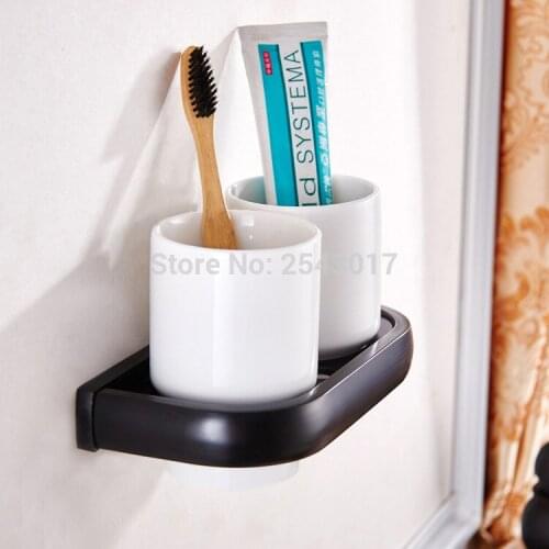Wholesale Promotion Black Bronze Toothbrush Holder Bathroom Accessories Double Cup & Tumbler Holders Classic Wall Mounted ZR2657