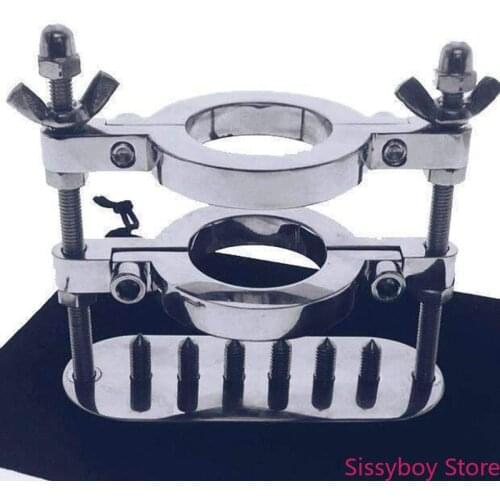 Double Piercing Globe Crusher Penis Crusher Stainless Steel Scrotum Bondage BDSM Ball Stretcher Scrotal Fixture Penis Pump