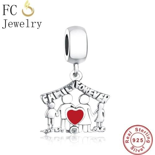 FC Jewelry Fit Original Brand Charm Bracelet 925 Sterling Silver Letter Boy Girl Dad Mom Hand Red Family Forever Bead Berloque