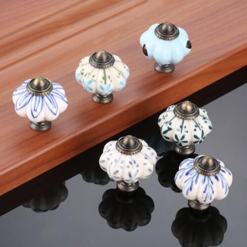 1pc Ceramic Door Knob Drawer Cupboard Kitchen Pull Handle38*33mm Antique Pumpkin Cabinet Knobs Furniture Handles with Screw