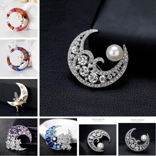 Moon Goddess Cynthia Fairy Shape with Simulated Pearl Crystal Silver-color Brooch Pins Jewelry Brooches for Women Clothes Shirt