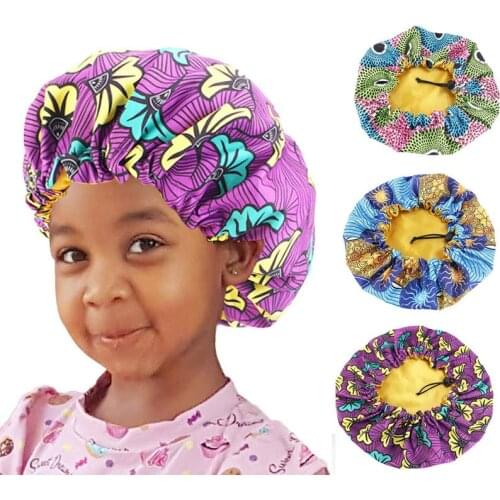 Fashion Adjustable Children Hat New Satin Silky Baby Bonnet Night Sleep Cap Laser Color Big Bonnet For 2-8Y Kids Curly Hair