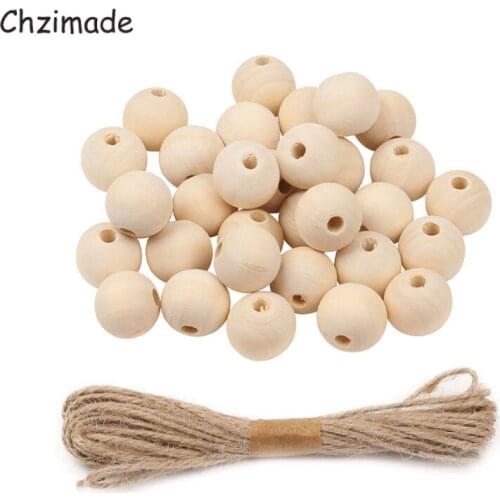Chzimade 20MM Natural Round Wood Spacer Beads Cords Set For Peg Dolls Crafts DIY Home Decoration