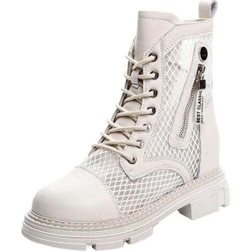 2021 New Spring And Summer Mesh Martin Boots Womens Thick-Soled Inner Heightening Casual Side Zipper Casual Shoes Womens Boots