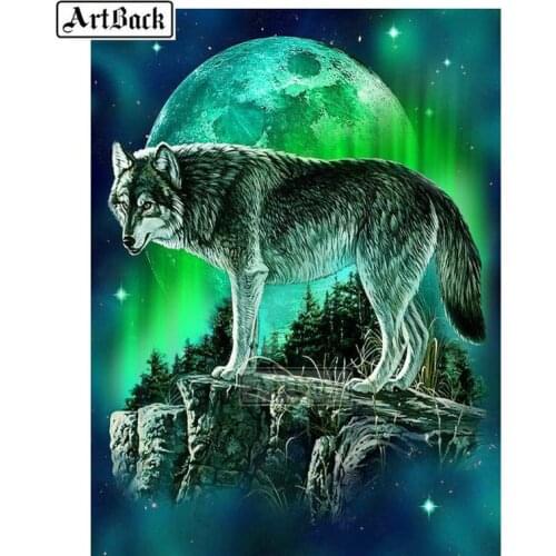 New Arrival 5D Diamond Painting Wolf Moon Full Square Drill Rhinestone 3d Diamond Embroidery Mosaic Art Home Decoration