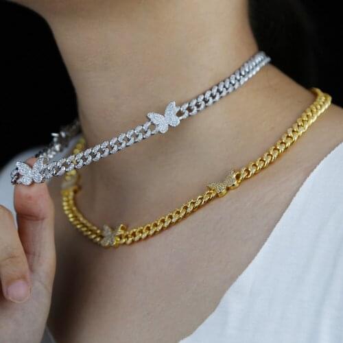 New Arrived Hip Hop Necklace Iced Out Bling Butterfly Shape Choker Dainty Jewelrys For Women Wedding Gifts Cool Rapper Style